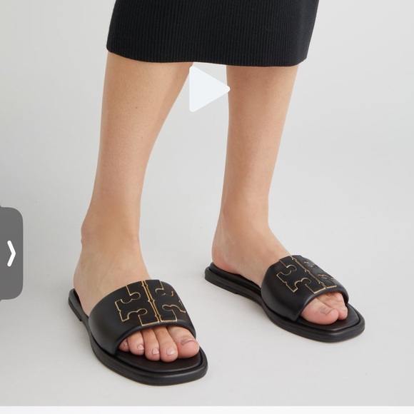 Tory Burch Black Leather Sport Slides - Picture 2 of 8